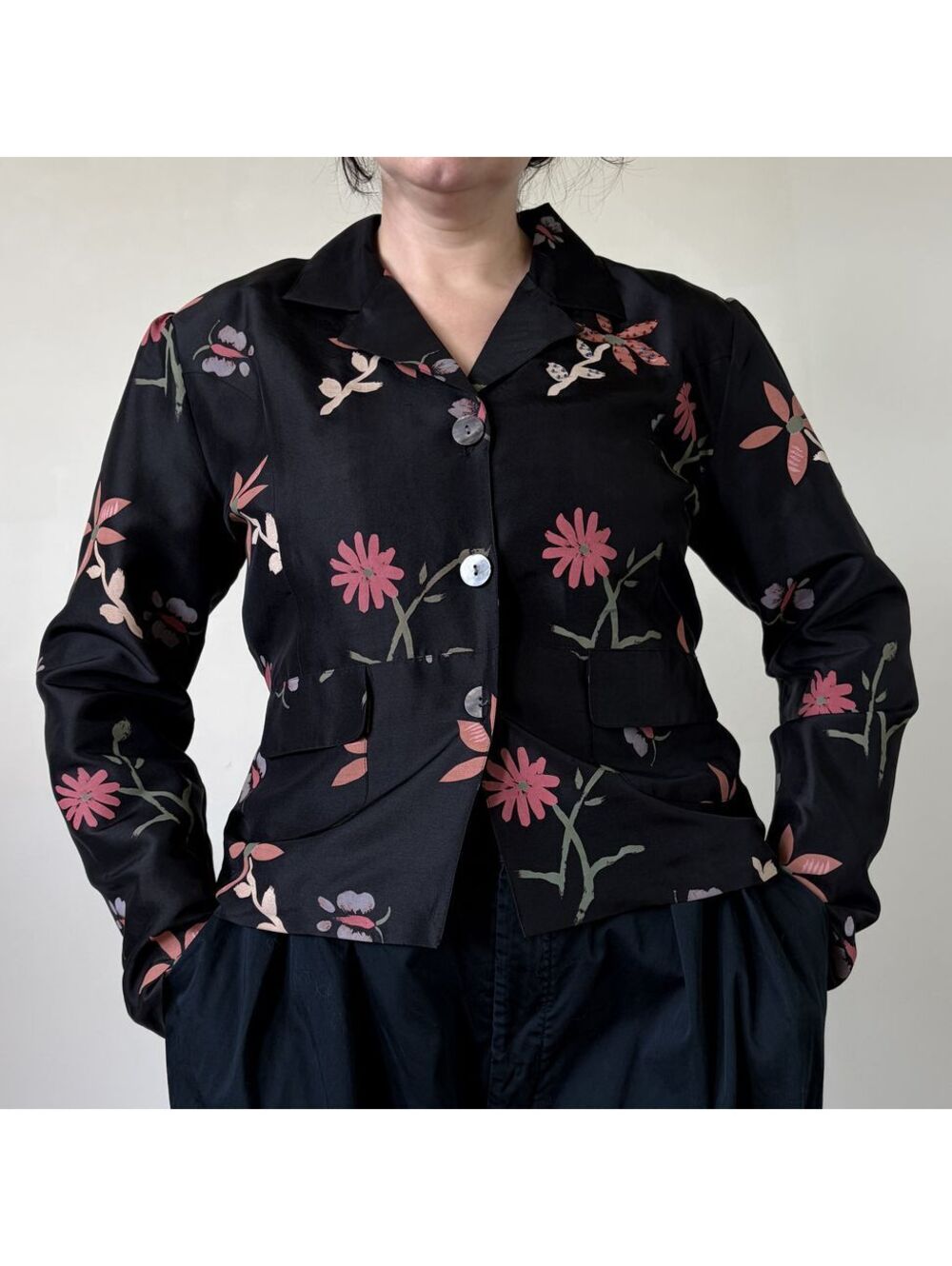 Black Blazer Silk Floral Beaded Whimsygoth